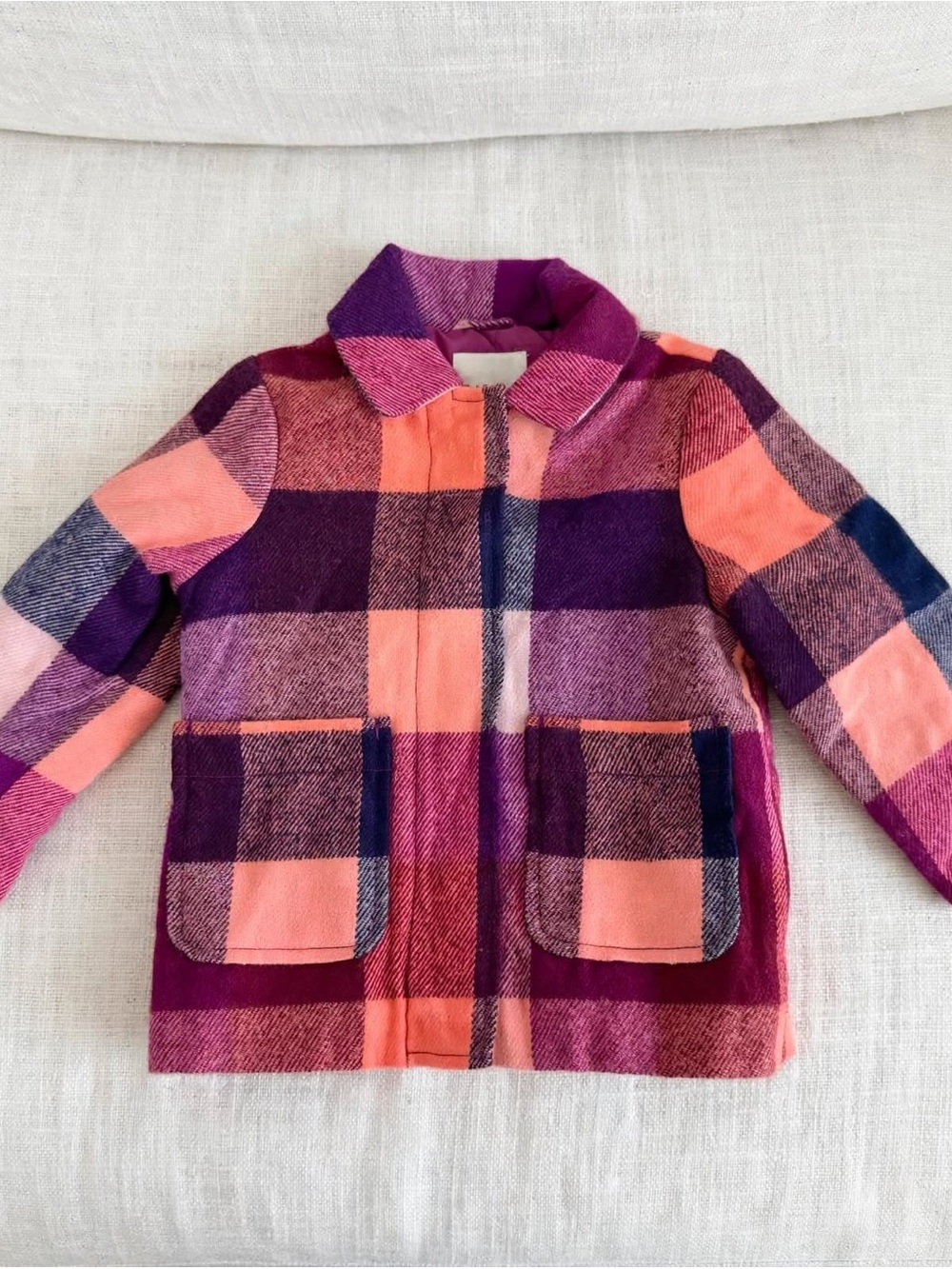 18 month Girls' Purple & Pink Plaid Peacoat never worn